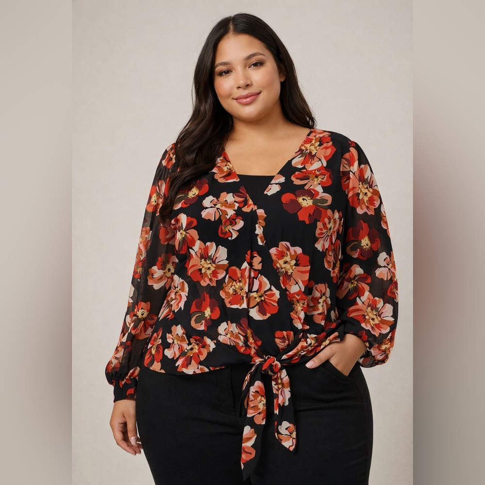 Madewell- V-Neck Blouse - Black and Red